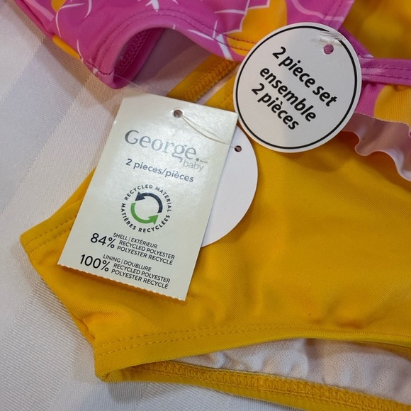 George Baby Tankini 2 Piece Bikini Set Ruffles Palm Trees Sunrises Girls 6-12 M - Picture 2 of 4
